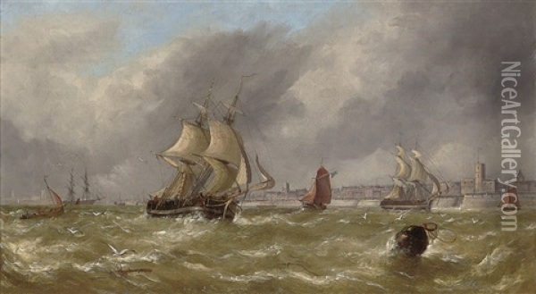 A Fresh Breeze Off Portsmouth Harbour Oil Painting - William Adolphus Knell
