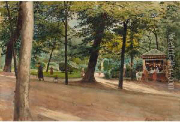 Parisian Park In Summer Oil Painting - Albert Nikolaivich Benua