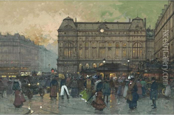 Gare Saint Lazare, Paris Oil Painting - Eugene Galien-Laloue