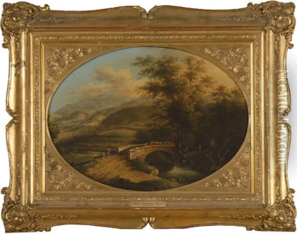Rural Landscape With Peasant Figures And Cattle At A Bridge Oil Painting - Jan Both