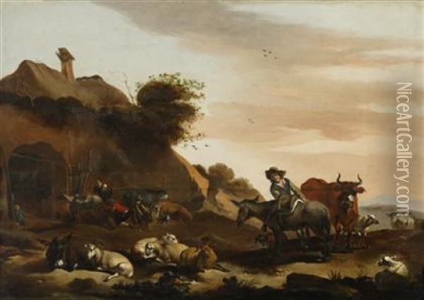 Herder With Flock Oil Painting - Jacob van der Does the Elder