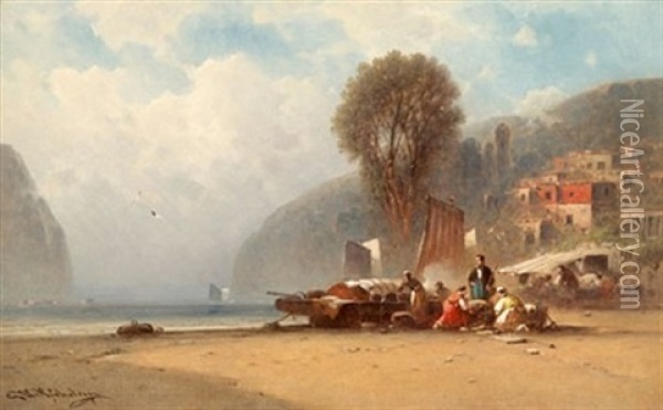 Figures On The Shore Oil Painting - George Washington Nicholson