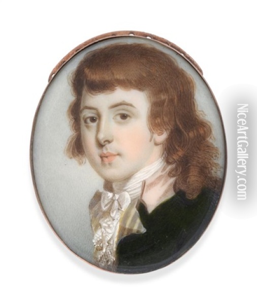 Miniature Portrait Of A Young Gentleman Oil Painting - Charles A. Barry