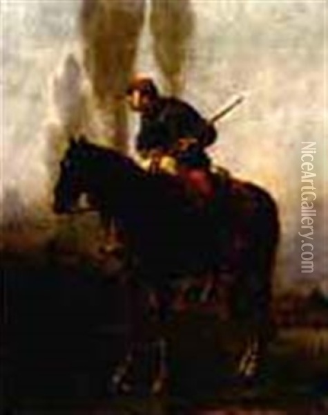 Franco-prussian War Soldier On Horseback Oil Painting - Alfred-Emile Gaubault