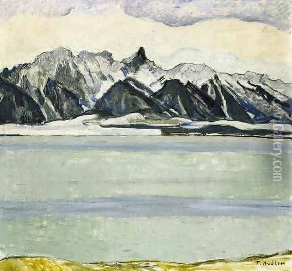 Thumersee with Stockhornkette in Winter Oil Painting - Ferdinand Hodler