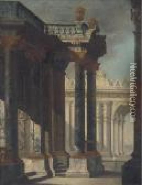 A Capriccio Of A Palace Courtyard Oil Painting - Viviano Codazzi
