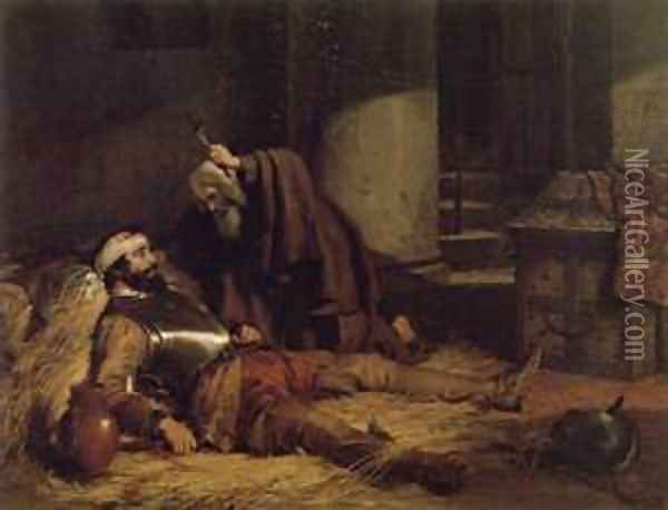 The Dying Warrior c1843 Oil Painting - Charles Zacharie Landelle