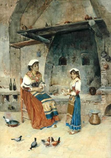 Italian Woman Winding Wool Oil Painting - Publio Tommasi