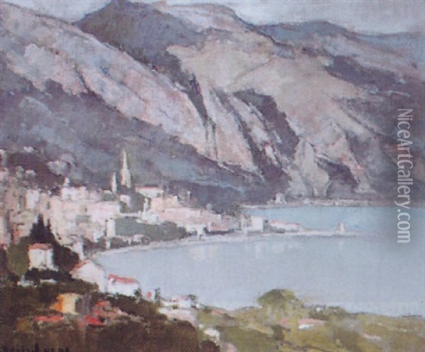La Baie De Menton Vue De Roquebrune Oil Painting - Louis Marie Desire-Lucas