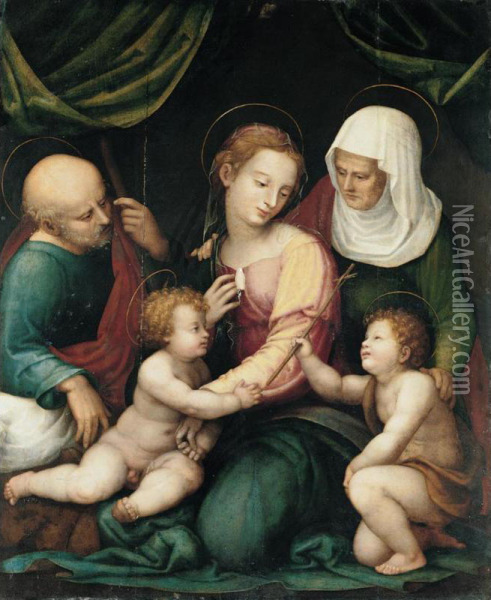 The Holy Family With Saint Elizabeth And Saint John The Baptist Oil Painting - da Imola (Francucci)