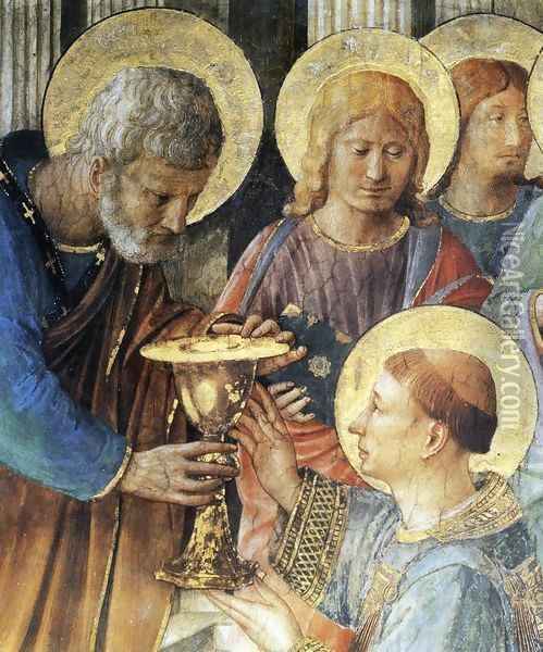 St Peter Consacrates Stephen as Deacon (detail) Oil Painting - Angelico Fra