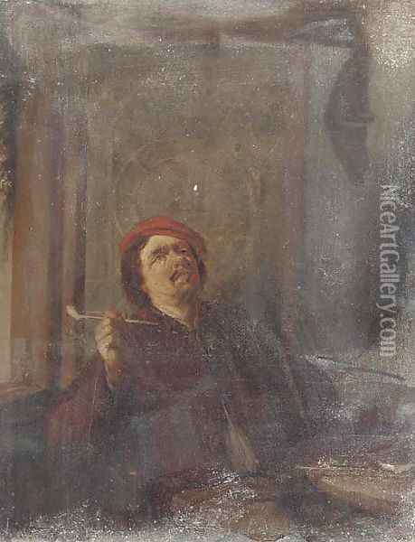 A boor smoking a pipe Oil Painting - David The Younger Teniers