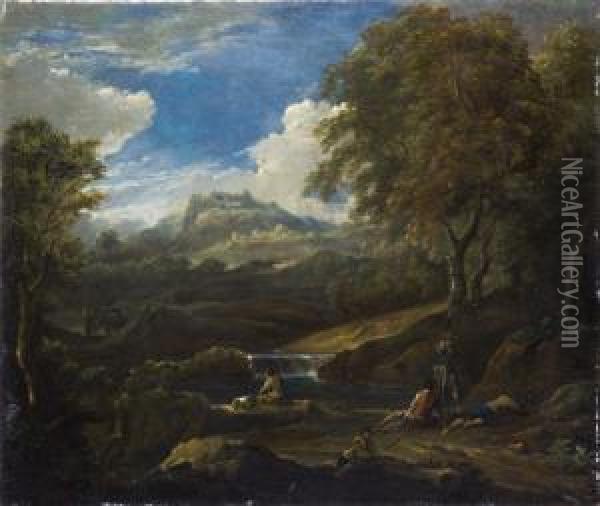 Paesaggio Fluviale Conviandanti In Sosta Oil Painting - Bartolomeo Torreggiani