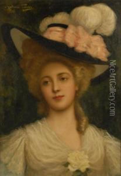 Portrait Of A Lady With A Wide Brim Hat Oil Painting - Antonio Torres