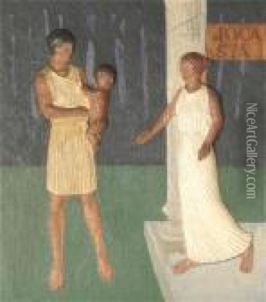 Jocasta - Depicting A Roman Senator, His Wife And Child Oil Painting - John Rennie MacKenzie Houston