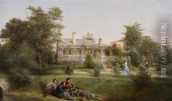 H.k. Brown And His Friends, Newburgh, New York Oil Painting - Louis Lang