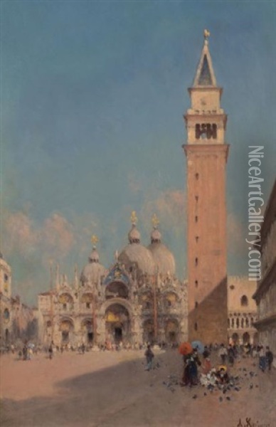 Venice, The Piazzetta Oil Painting - Amedee Rosier