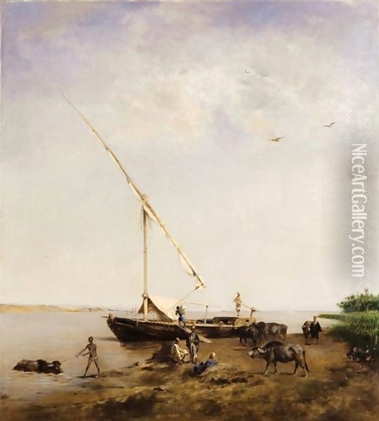 Boat On The Nile Oil Painting - Eugene Fromentin