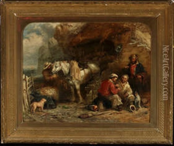 Smugglers Selling Casks Of Liquor At A Coastal Hideout Oil Painting - Henry Perlee Parker