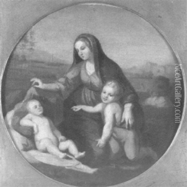 Maria Mit Jesus Und Dem Kleinen Johannes Vor Einer Sudlichen Landschaft Oil Painting - Peter von Cornelius