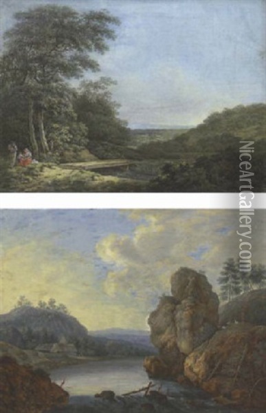 Eine Gebirgige Flusslandschaft, Auf Einem Felsenvorsprung Rechts Ein Hirte Mit Seiner Schafherde Oil Painting - Christoph Ludwig Agricola
