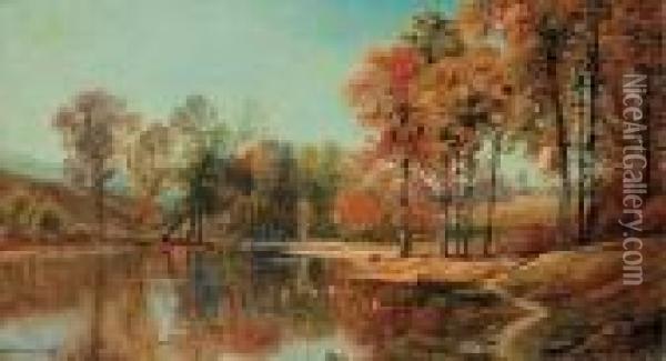 By The Pond In Autumn Oil Painting - Edmund Darch Lewis