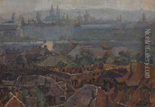 Prag - Blick Von Der Kleinseite Auf Die Altstadt Oil Painting - Ferdinand Engelmuller