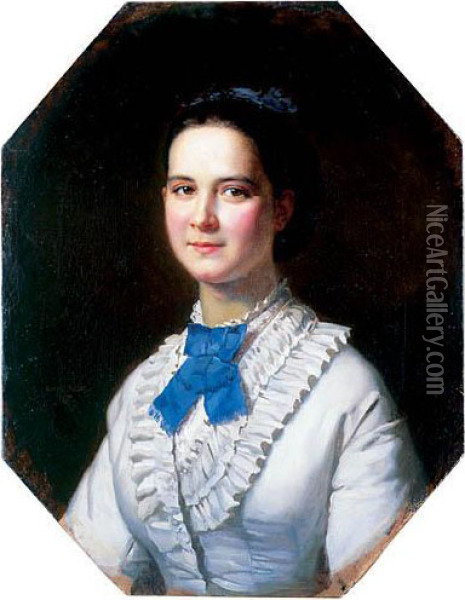 Portret Mlodej Kobiety, 1870 R. Oil Painting - Oskar Begas