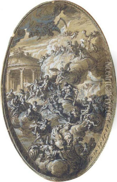 Proposed Design For The Saloon 
Ceiling At Blenheim Palace, Oxfordshire: The Apotheosis Of Hercules Oil Painting - Sir James Thornhill