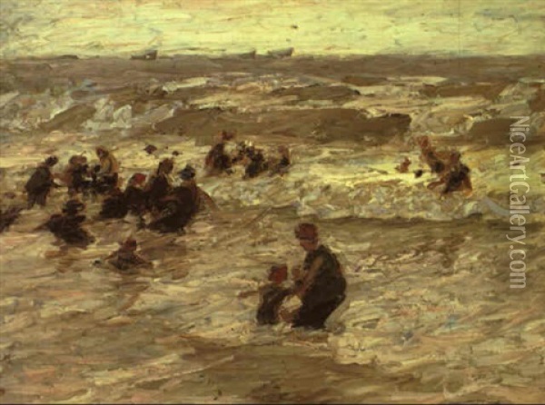 Bathers Wading In The Surf Oil Painting - Edward Henry Potthast