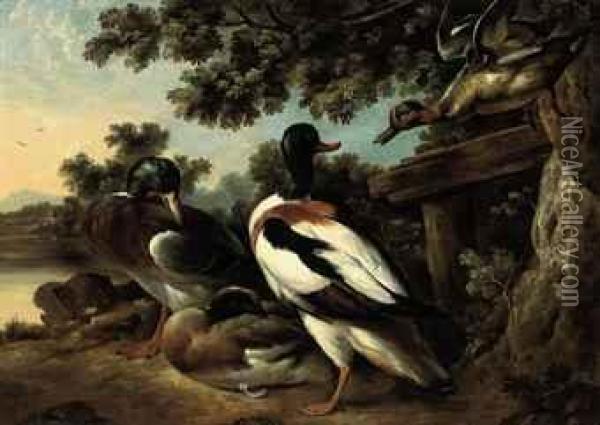 A Wooded River Landscape With Ducks In A Clearing Oil Painting - Francis Barlow