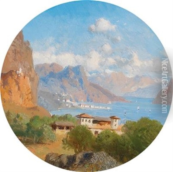 View Of Lake Garda Oil Painting - August Albert Zimmermann