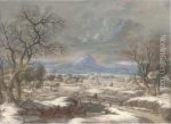 Figures In An Extensive Winter Landscape Before A Castle Oil Painting - Jan The Elder Brueghel