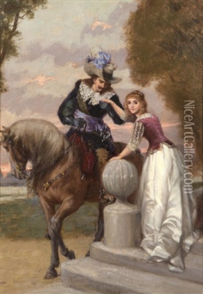 Les Adieux Du Cavalier Oil Painting - Charles Alexandre Coessin de la Fosse