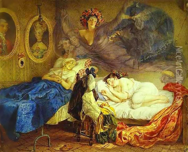 Dreams of Grandmother and Granddaughter Oil Painting - Jules-Elie Delaunay