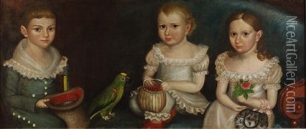 Portrait Of The Dana Children With Parrot Oil Painting - Thomas Ware