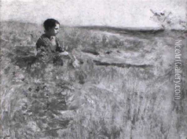 Sitzendes Junges Madchen In Wiesenlandschaft Oil Painting - Luigi Chialiva