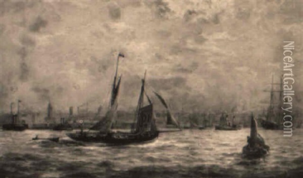 View Of Liverpool From The Mersey Oil Painting - Parker (George Parker) Greenwood