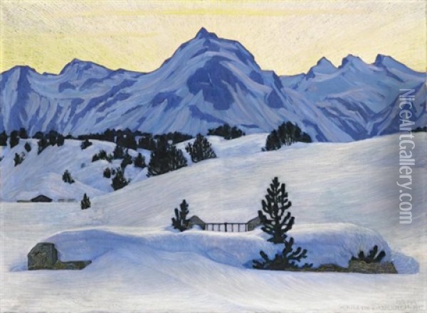 Winterlandschaft Bei Maloja (winter Landscape Near Maloja) Oil Painting - Walter Von Ruckteschell