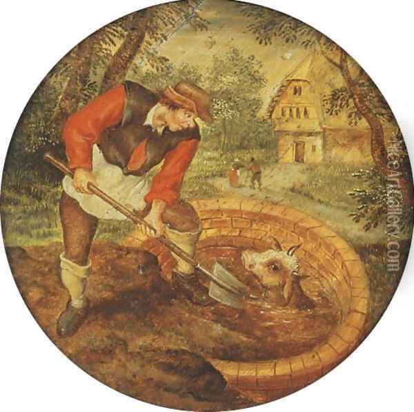 To fill the well once the calf has fallen in Oil Painting - Pieter The Younger Brueghel