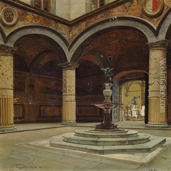 Gaard I Palazzo Vecchio. Firenze Oil Painting - Josef Theodor Hansen