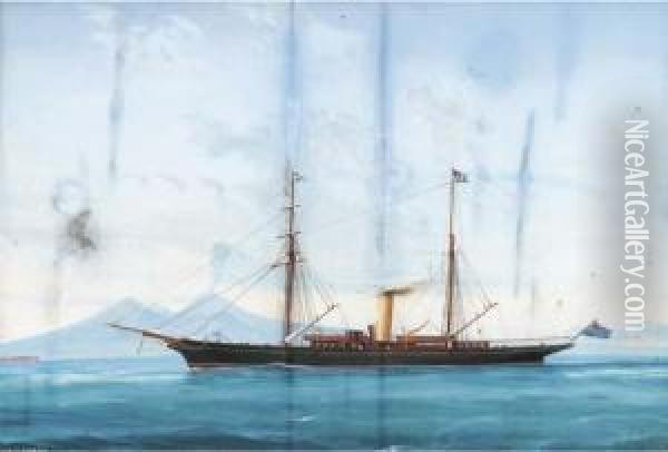 The Steam Yacht Cleopatra Cruising In Mediterranean Oil Painting - Atributed To A. De Simone