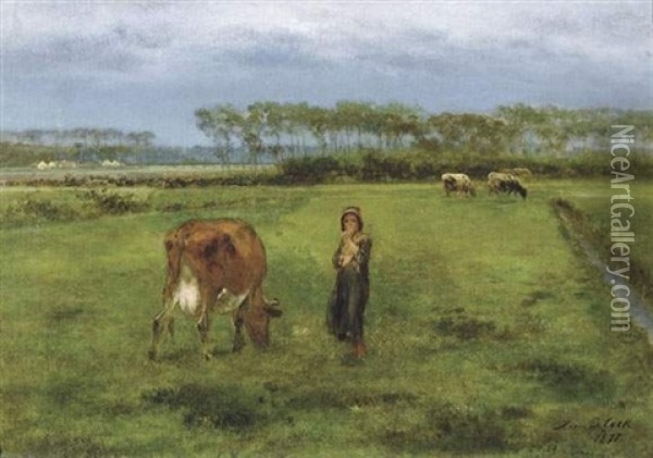 Landschap Met Koeienhoedster Oil Painting - Xavier De Cock