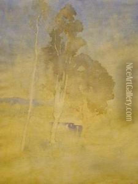 Trees Oil Painting - Arthur Ernest Streeton