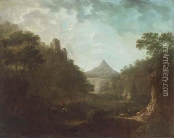 A Wooded Landscape With Travellers Oil Painting - Richard Wilson