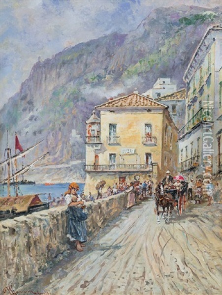 Amalfi Oil Painting - Francesco Mancini