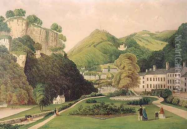 Matlock Bath from the grounds of the Bath Hotel, 1895 Oil Painting - E. Wray