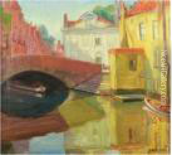 Bruges Canal View Oil Painting - Albert Alleman