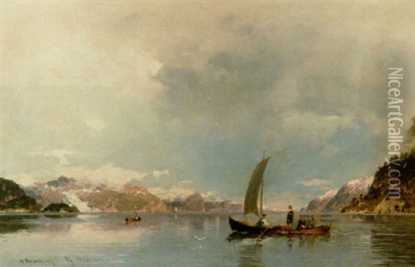 Uberfahrt. Norwegischer Fjord An Einem Hellen Sommertag Oil Painting - Georg Anton Rasmussen