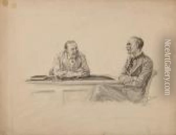 Two Gentleman Chatting In An Office Oil Painting - John Neill